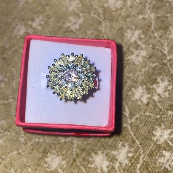 925 Sterling Silver Yellow Pink Diamond Cubic Zirconia Cocktail Ring Size 7 NEW - Picture 4 of 4